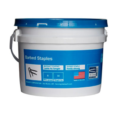 Bekaert 1.5" 8 ga Double Barbed Staples (50 lb bucket)