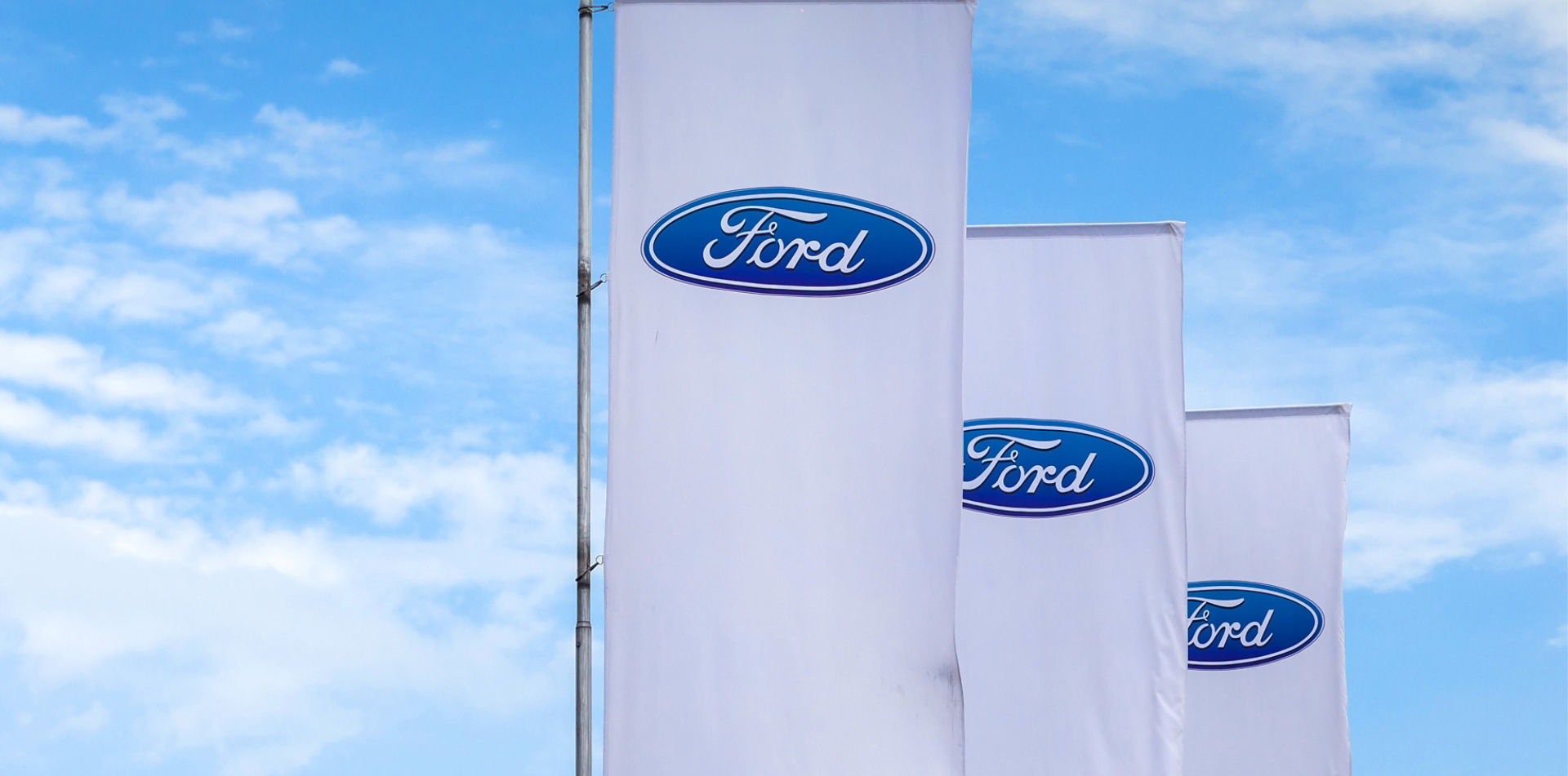 07 of August 2017 - Vinnitsa, Ukraine. Showroom of  FORD logo on a stand