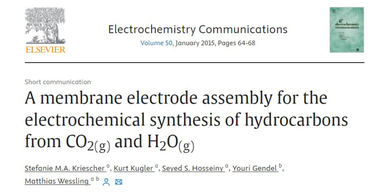 A membrane electrode assembly for the electrochemical synthesis of hydrocarbons from CO2 and H2O
