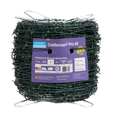 Cattleman® Pro 40 14 ga 2-Point 5" Spacing Green High Tensile Barbed Wire