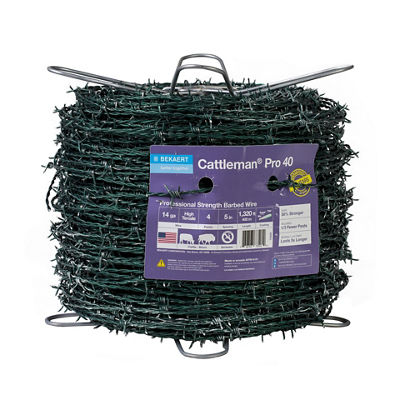 Cattleman® Pro 40 14 ga 4-Point 5" Spacing Green High Tensile Barbed Wire