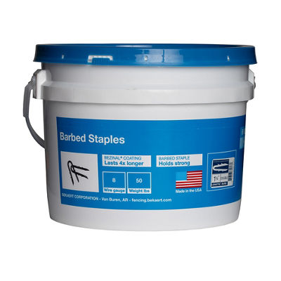 Bekaert 1.5" 8 ga Double Barbed Staples (50 lb bucket)