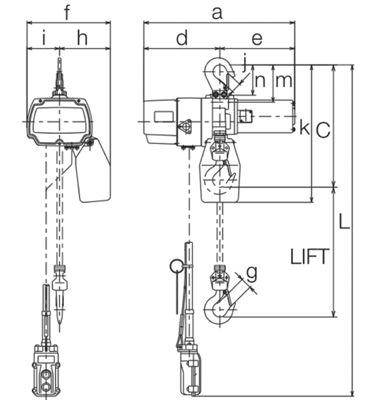 KITO EDL Series Hoists – Single Phase – Dual Speed (Cylinder Control), 1.8 Lift