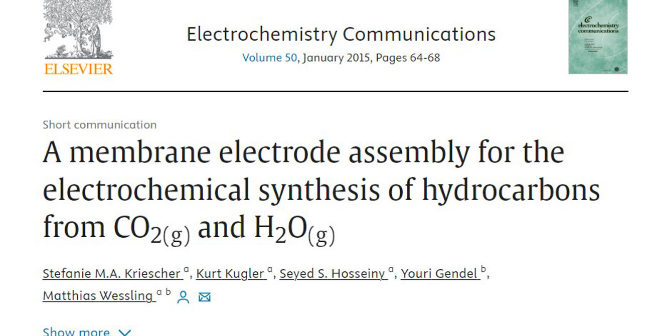 A membrane electrode assembly for the electrochemical synthesis of hydrocarbons from CO2 and H2O